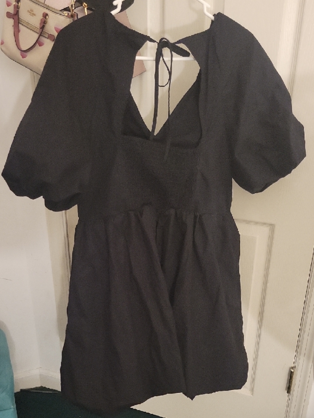 Time and Tru Black Puff-Sleeve Mini Dress with Tie Back - Picture 3 of 6